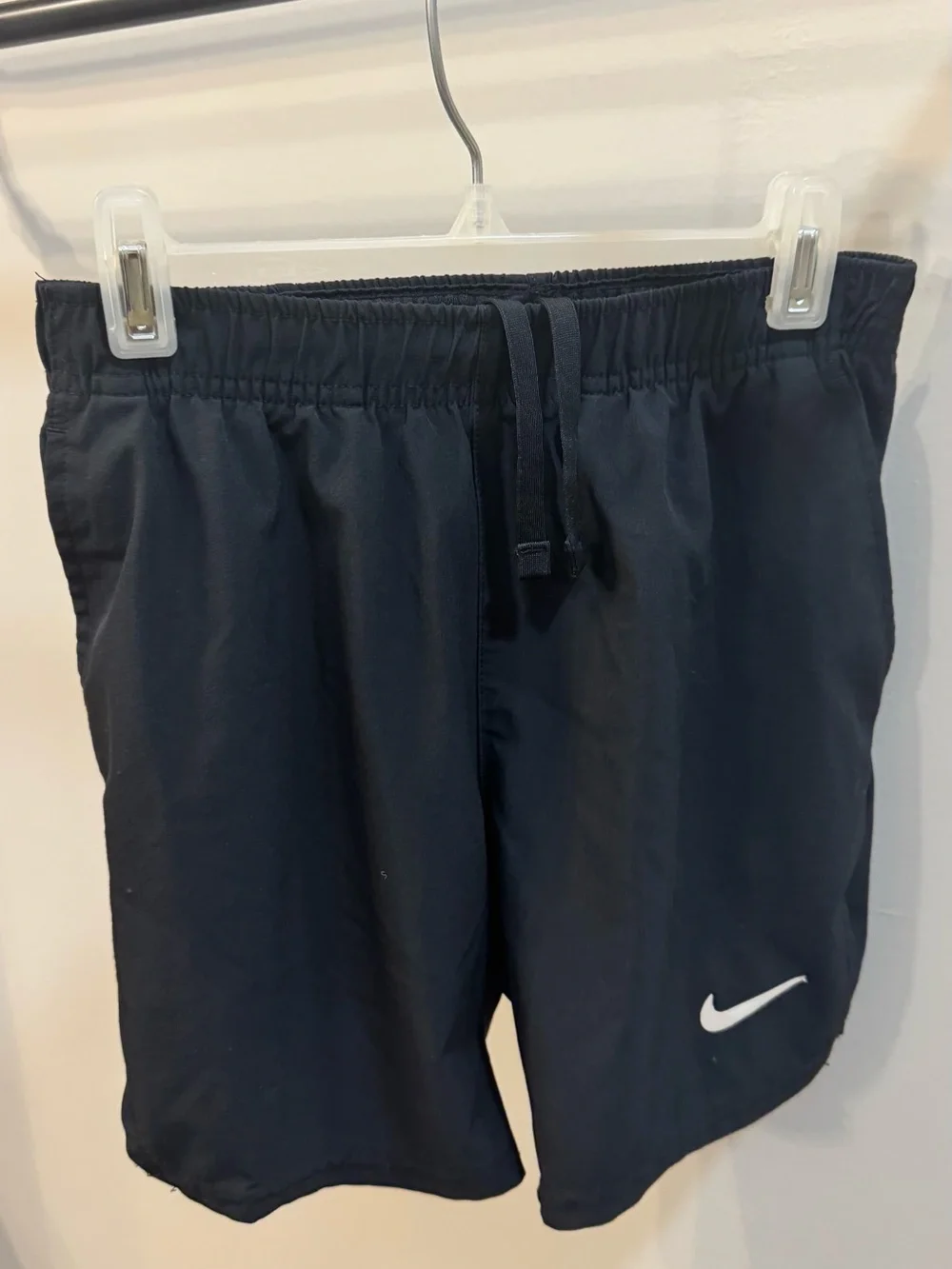 Nike Kids Black and Blue Athletic Shorts with White Swoosh Accent